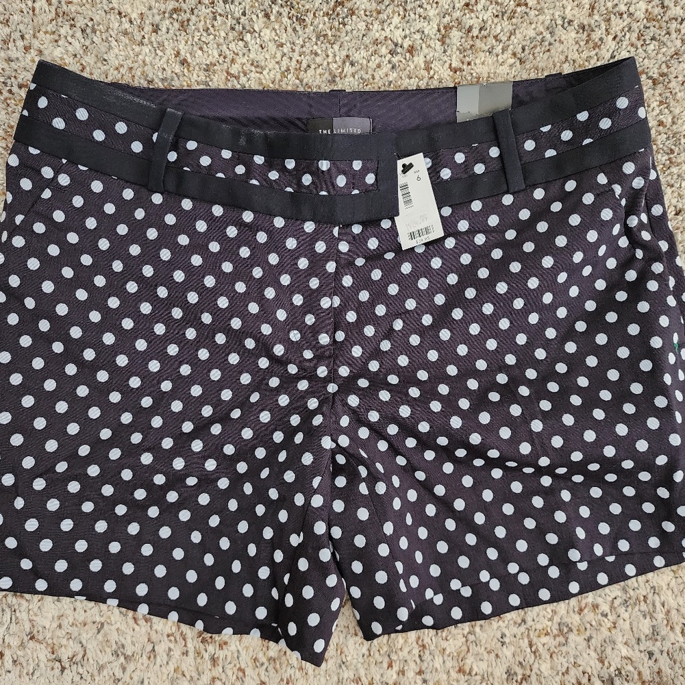 NWT The limited polka dot cotton canvas shorts black white 6